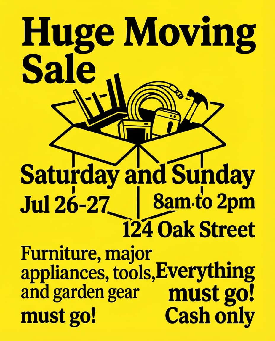 Moving sale flyer example created with flyerease