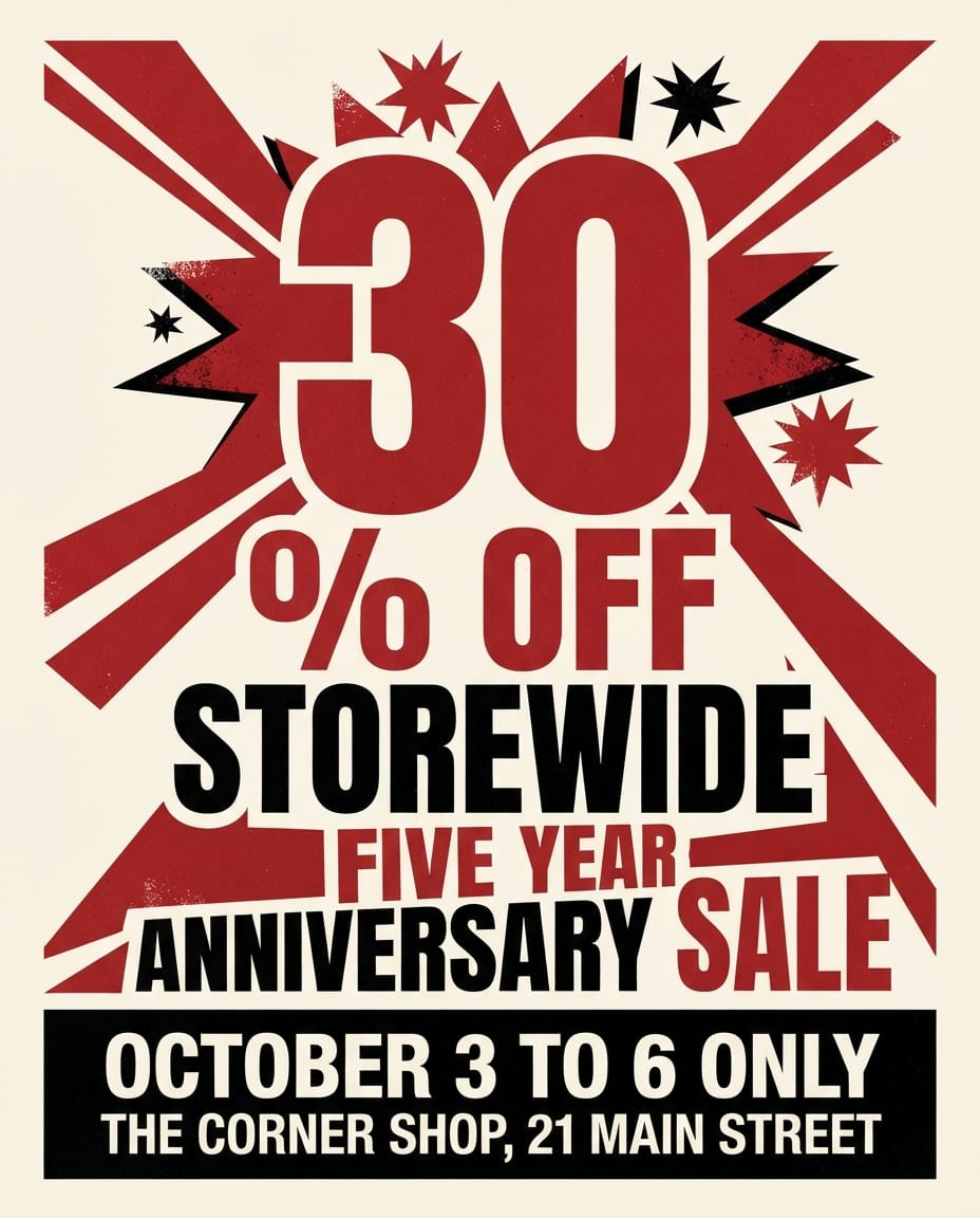 Business anniversary sale flyer example created with flyerease