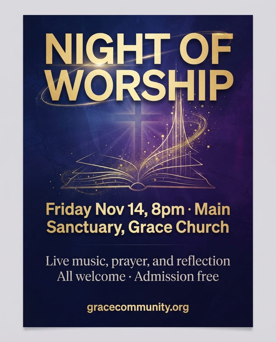 Church worship night service flyer example created with flyerease