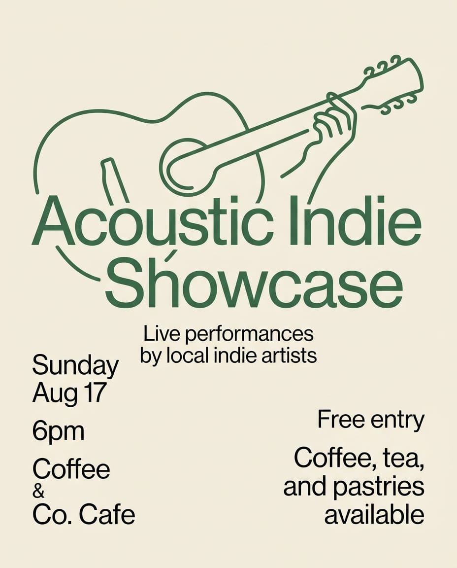 Acoustic indie singer showcase flyer example created with flyerease
