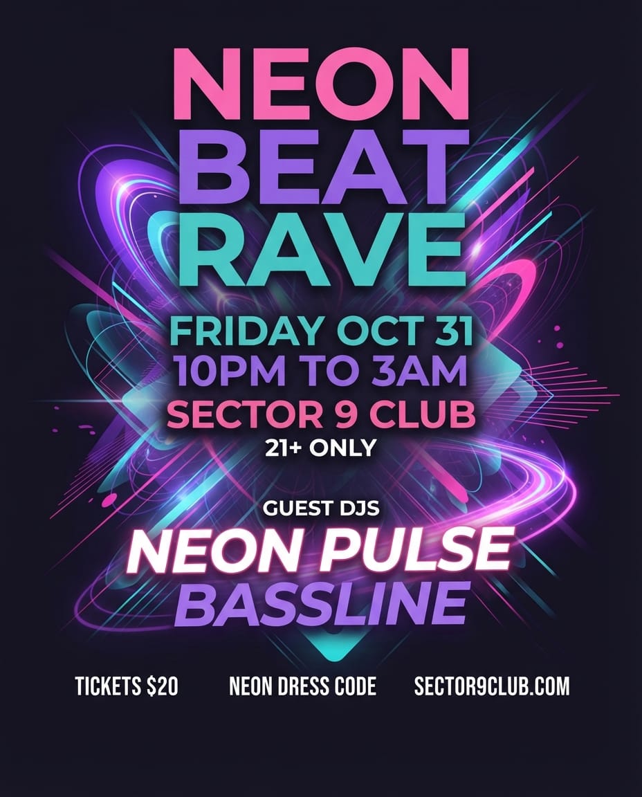 EDM DJ rave club flyer example created with flyerease