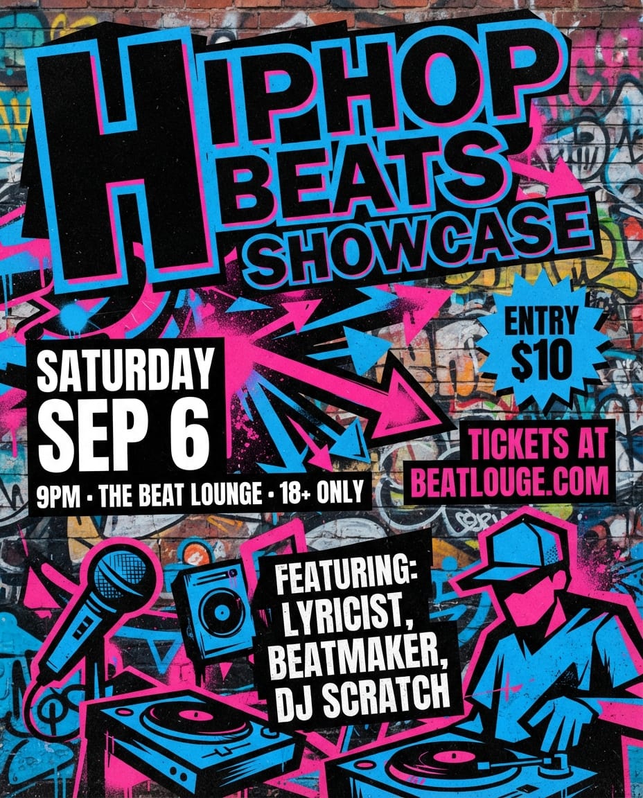 Hiphop showcase concert flyer example created with flyerease