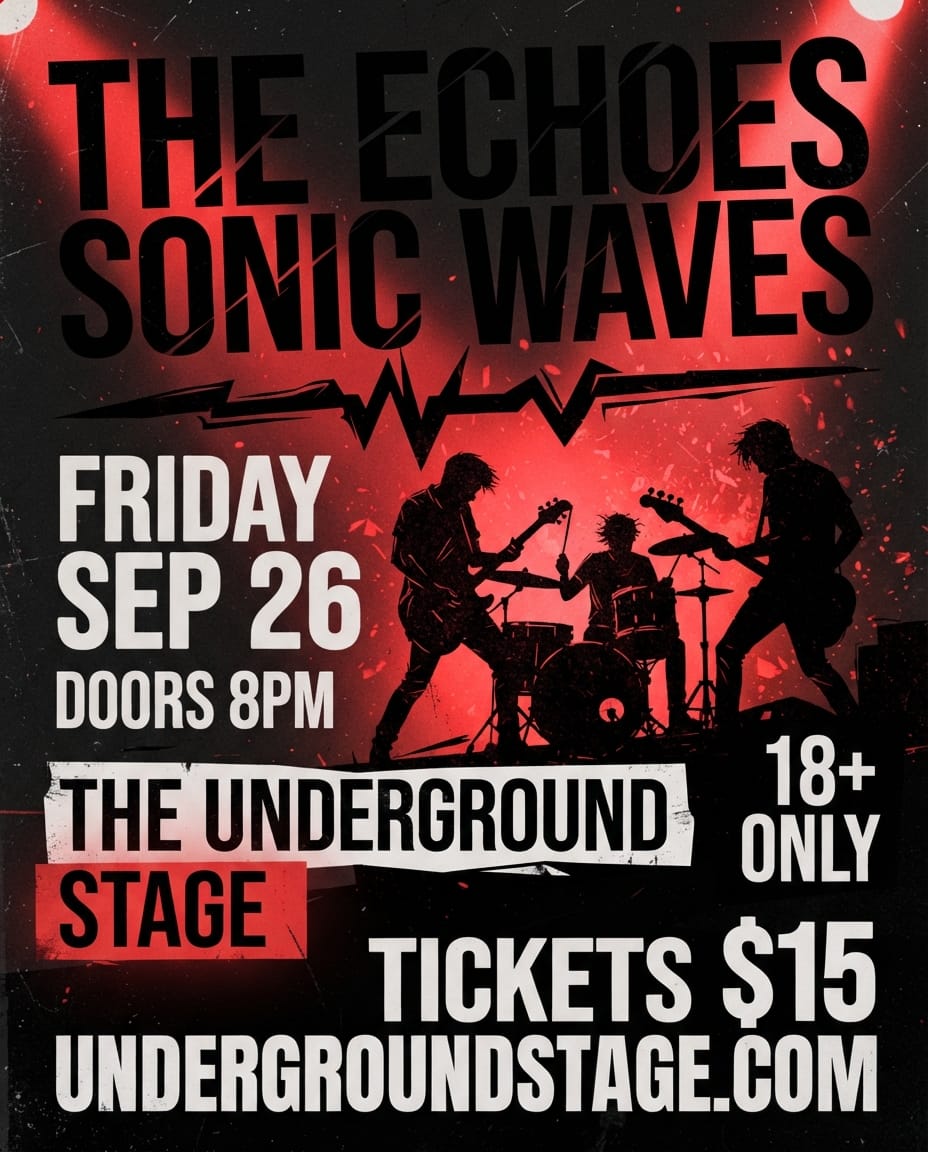 Rock band concert flyer example created with flyerease