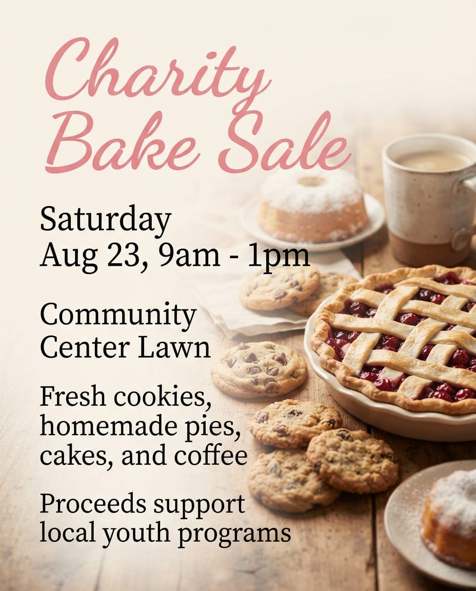 Community bake sale fundraiser flyer example created with flyerease