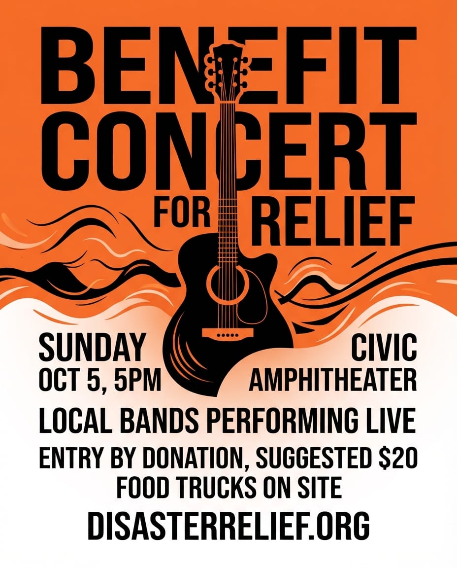 Benefit concert fundraiser flyer example created with flyerease