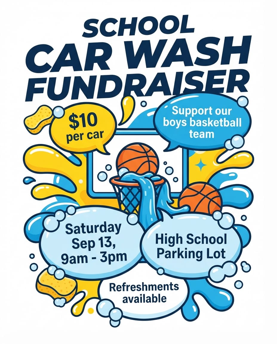Car wash fundraiser flyer example created with flyerease