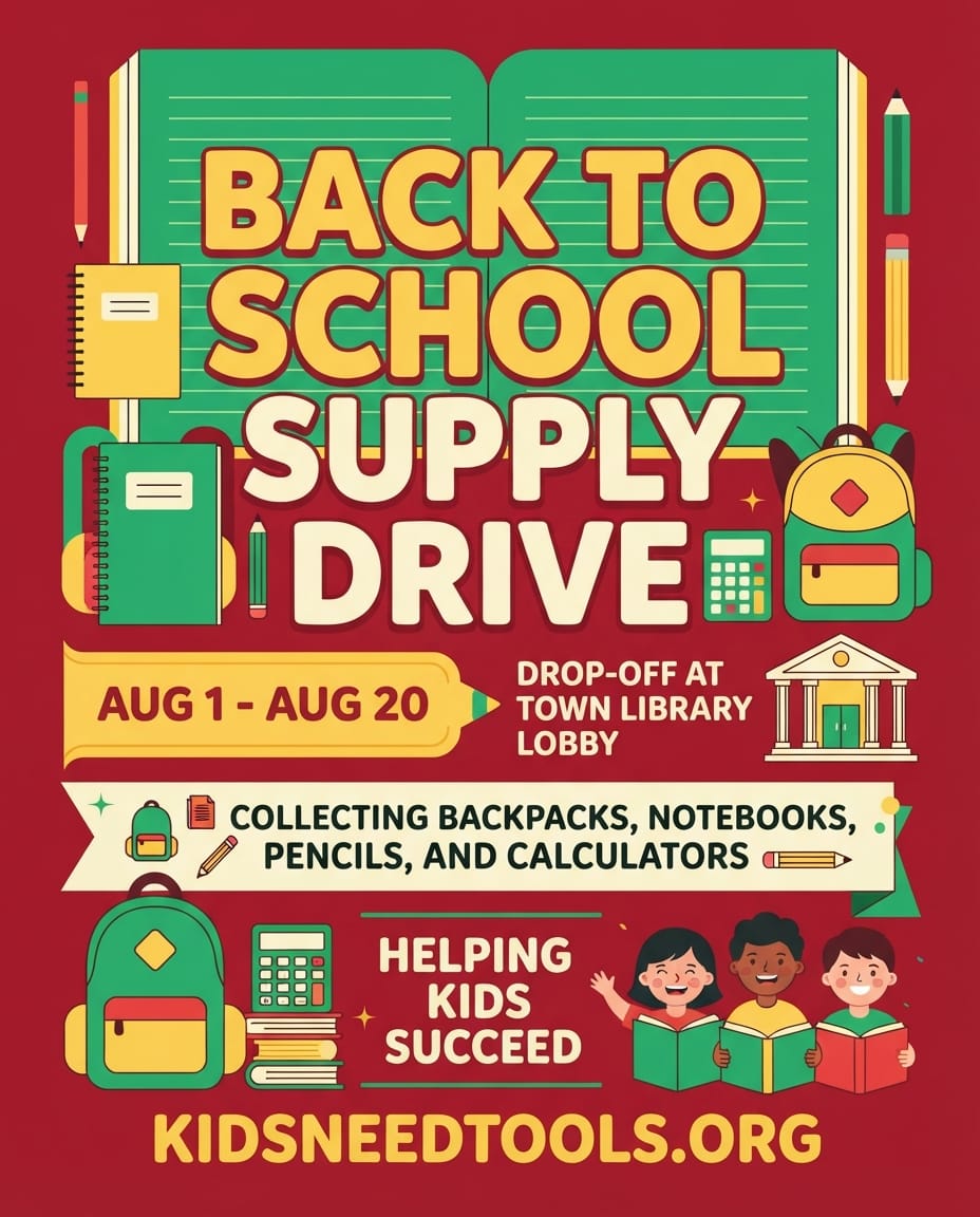 School supply drive fundraiser flyer example created with flyerease