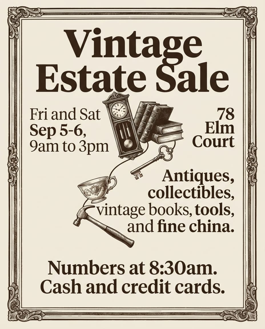 Estate sale flyer example created with flyerease