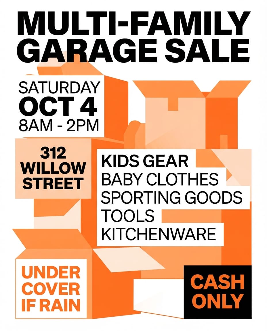 Multi-family garage sale flyer example created with flyerease