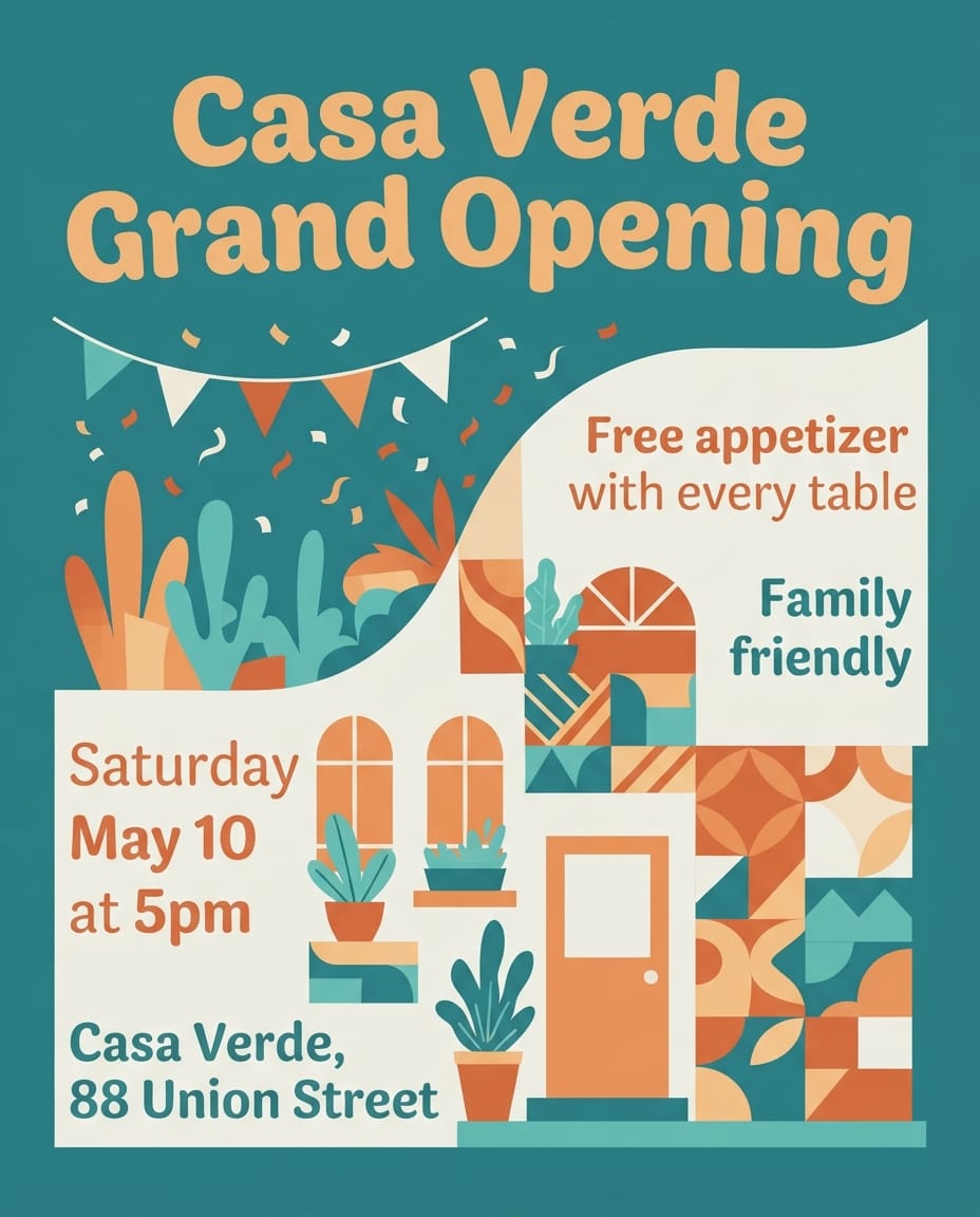 Restaurant grand opening flyer example created with flyerease