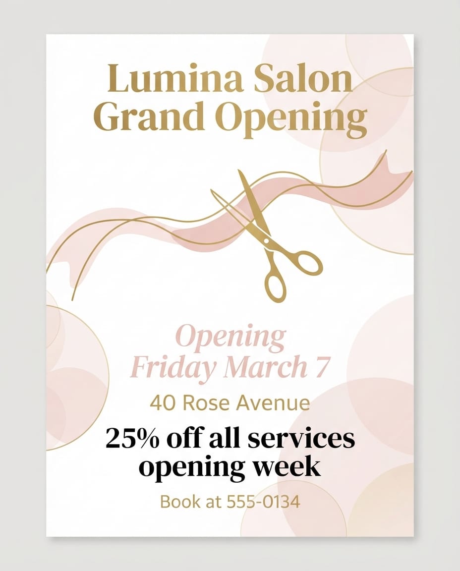 Hair salon grand opening flyer example created with flyerease