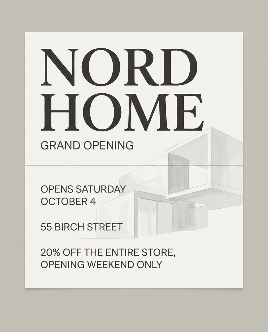 Home goods store grand opening flyer example created with flyerease