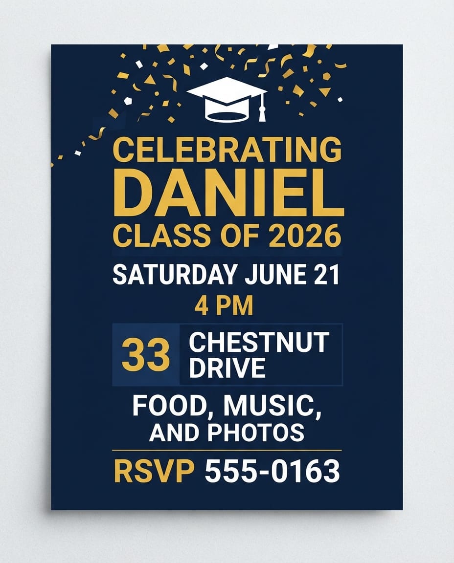 Graduation party flyer example created with flyerease