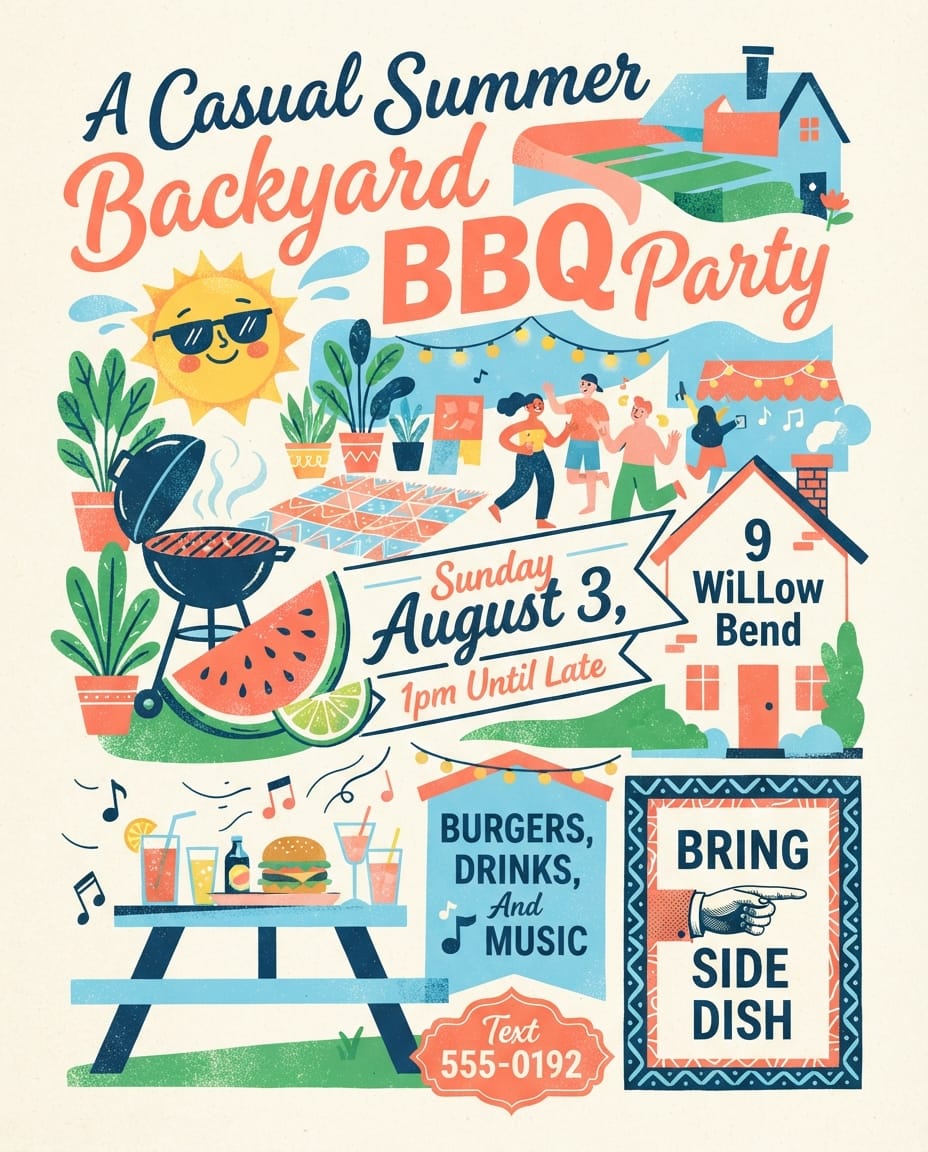 Summer backyard BBQ party flyer example created with flyerease