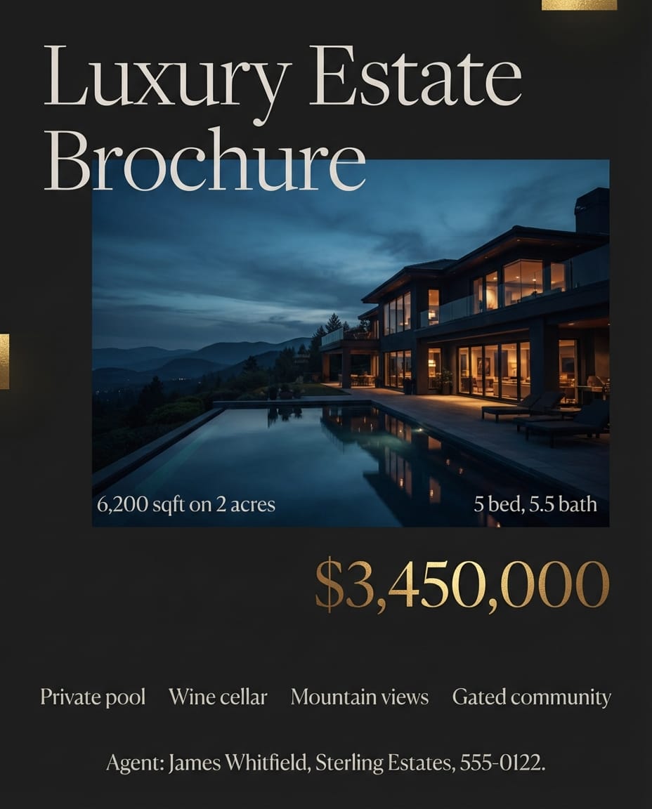 Luxury estate real estate brochure example created with flyerease