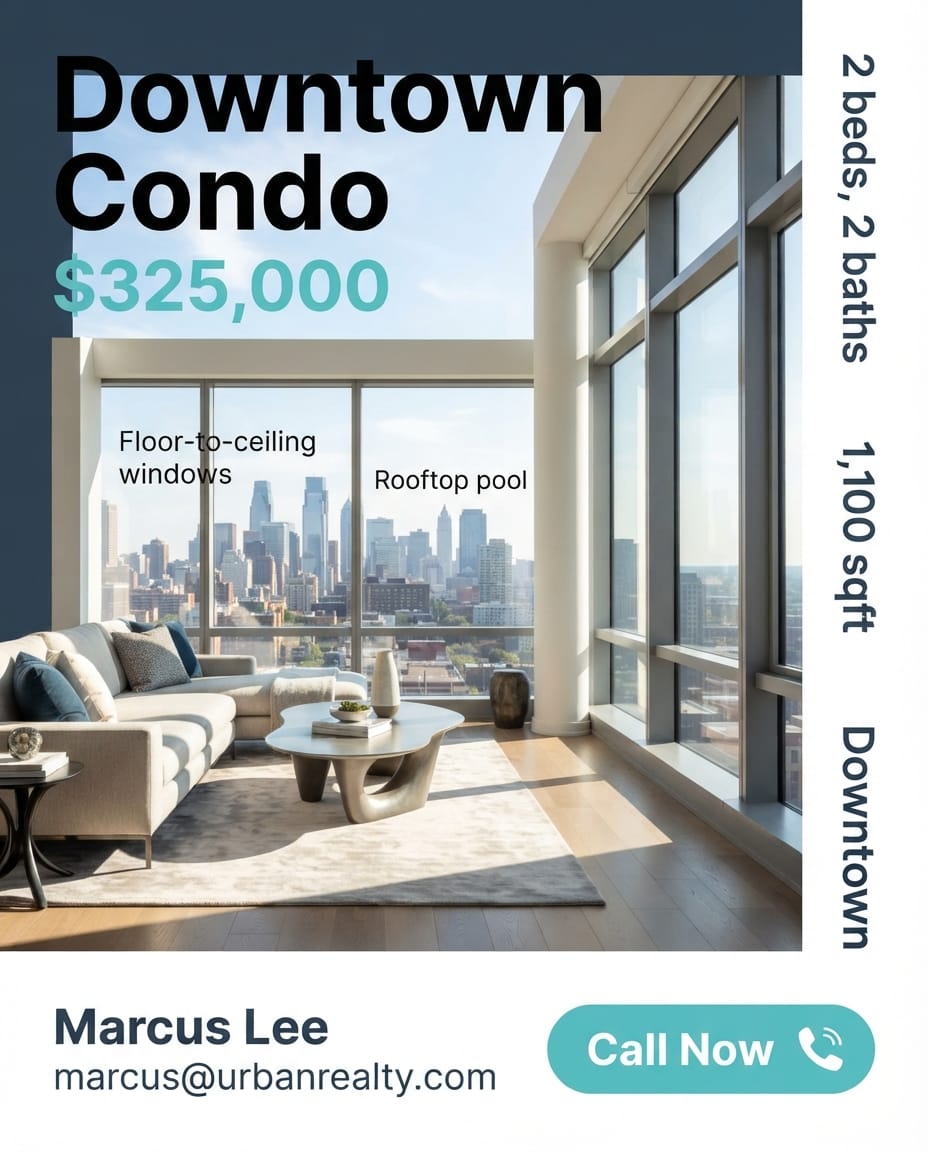 Just listed downtown condo flyer example created with FlyerEase