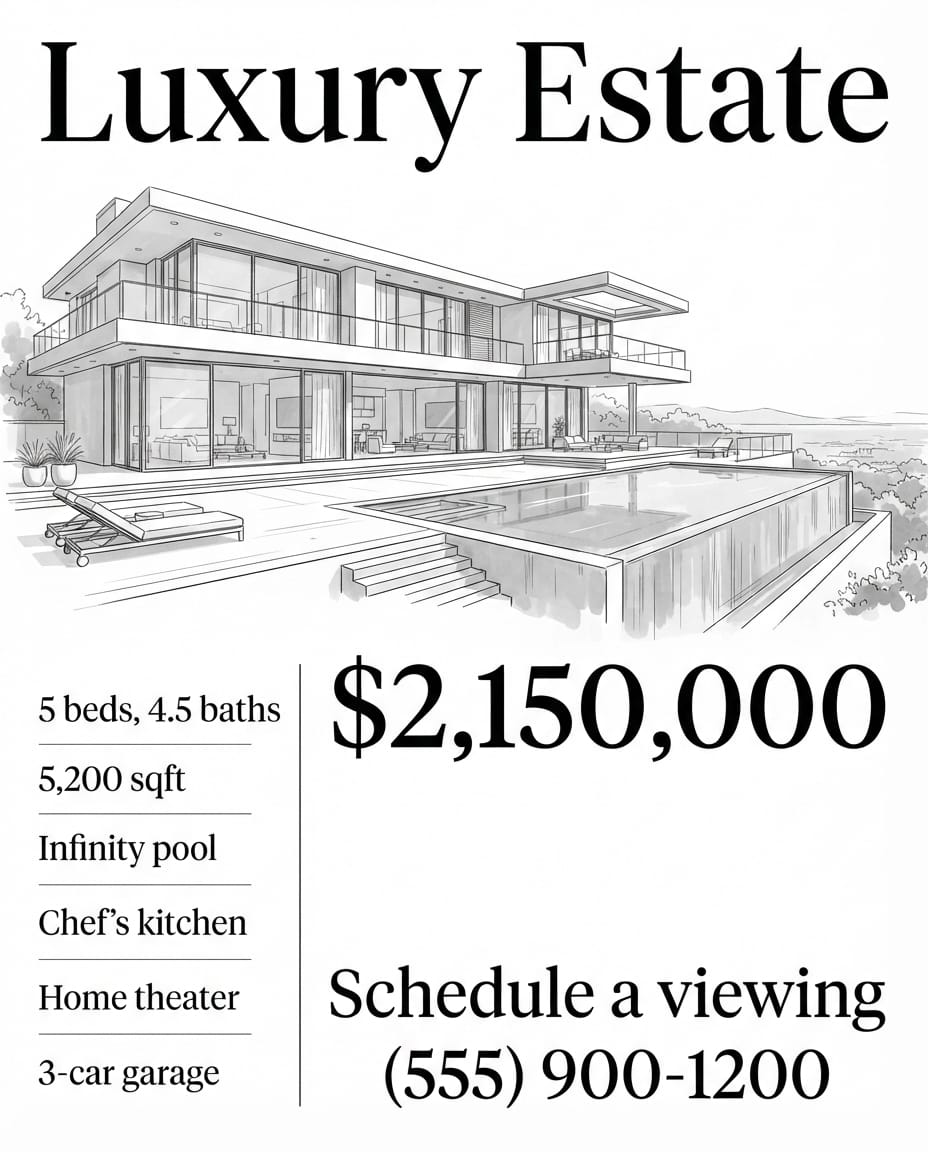 Luxury estate listing flyer example created with FlyerEase