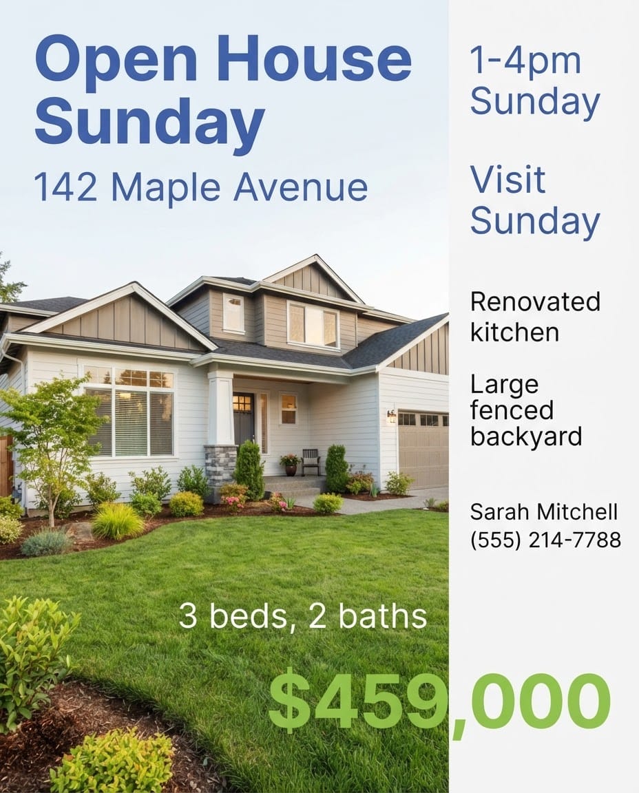 Real estate open house flyer example created with FlyerEase
