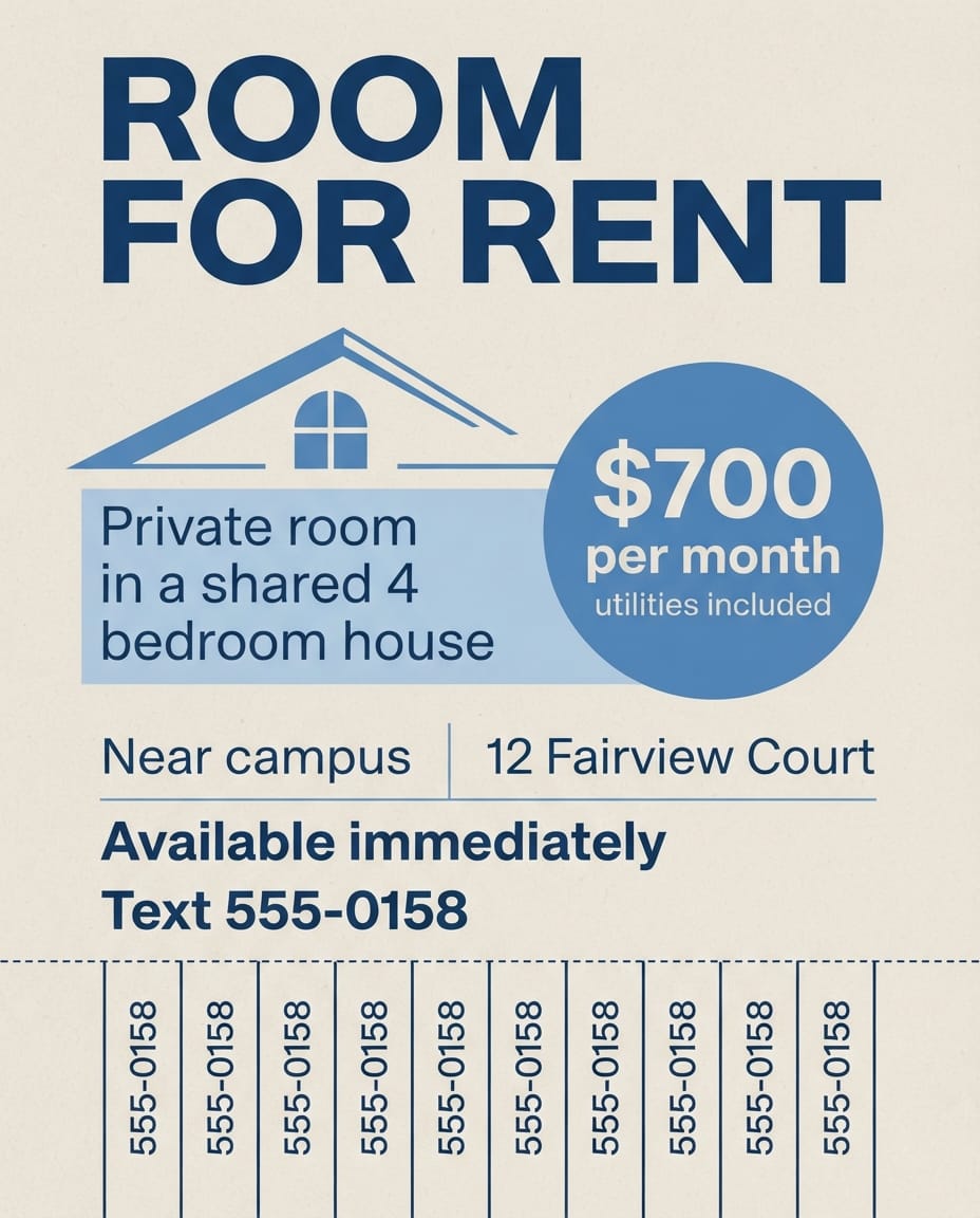Room for rent flyer example created with flyerease