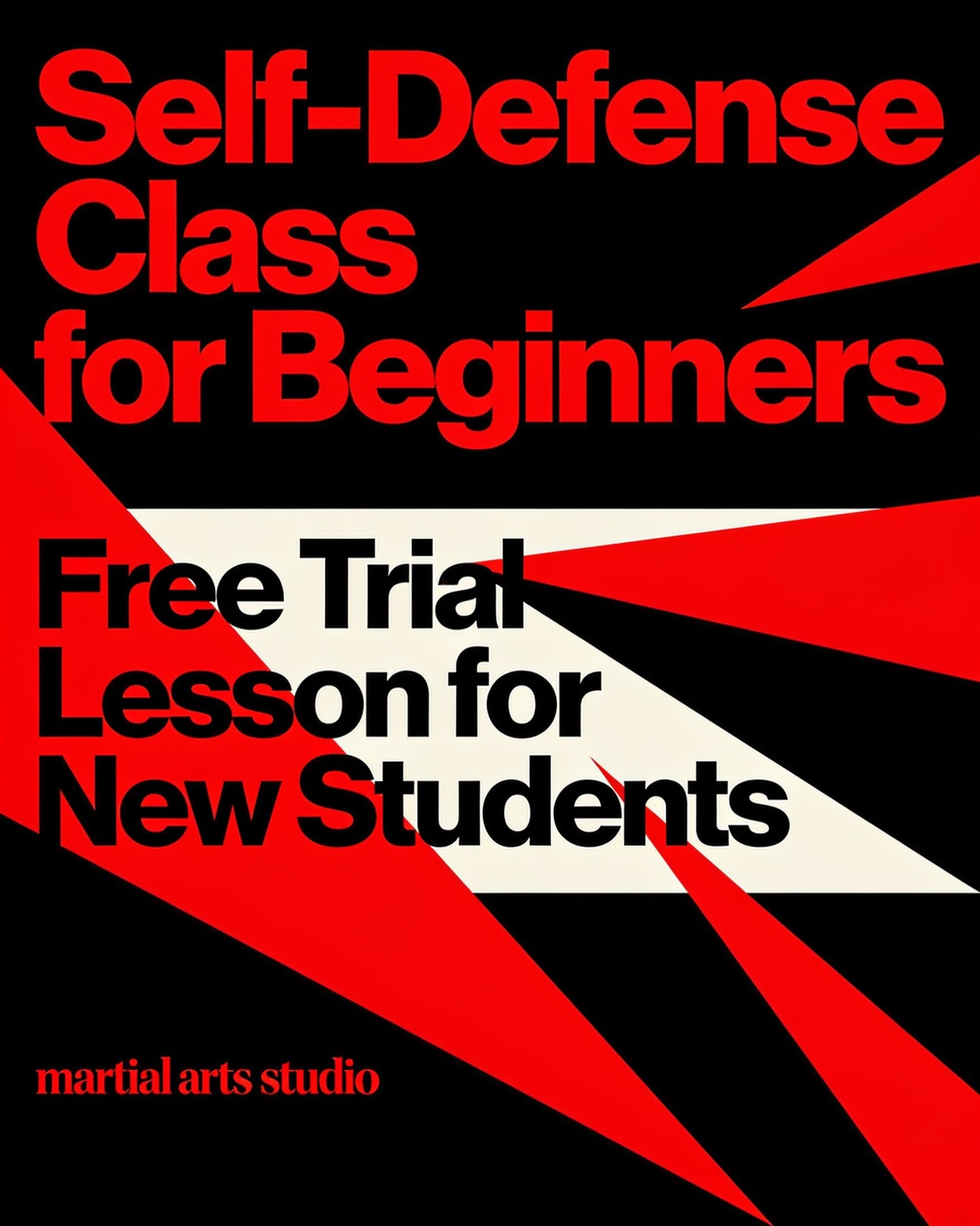 Red and black self-defense class for beginners flyer